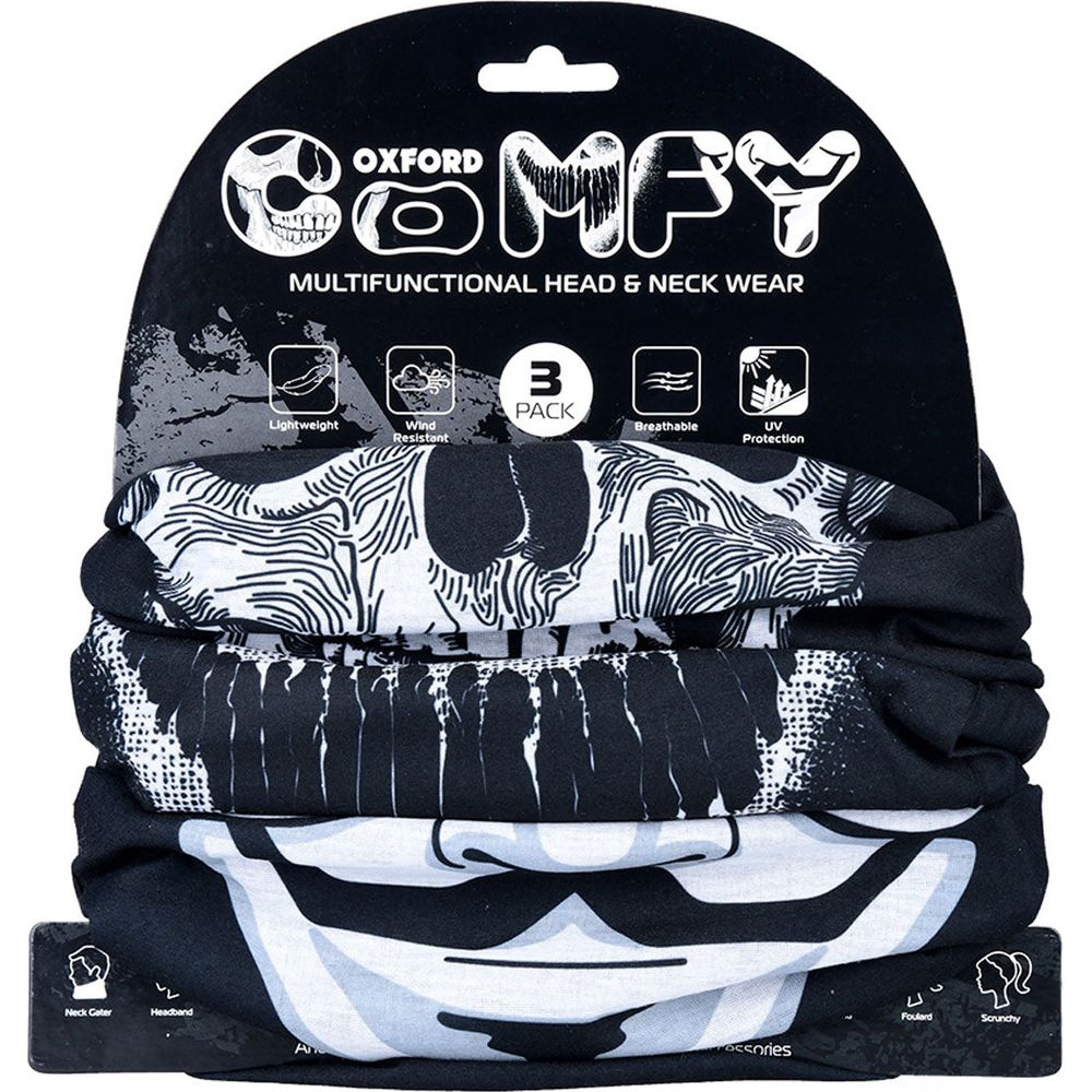 Oxford Comfy Multifunctional Head & Neckwear Black - Pack Of 3  - FREE UK Shipping, FREE 365 Day Returns | Moto Central