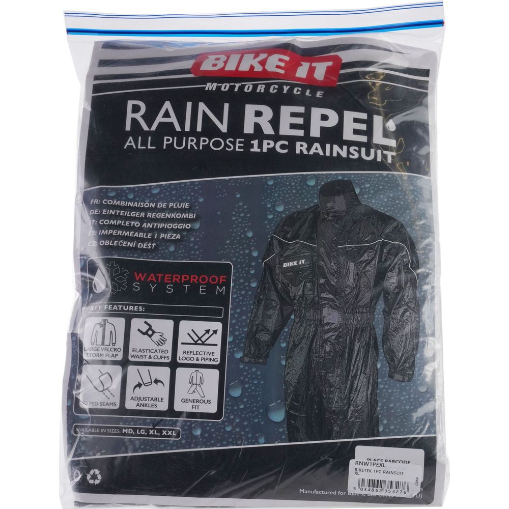 BikeTek One Piece Rainsuit Black - FREE UK Shipping, FREE 365 Day Returns | Moto Central