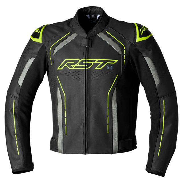 RST S1 CE Leather Jacket Black / Grey / Fluo Yellow