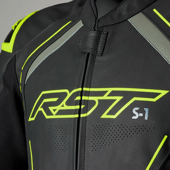 RST S1 CE Leather Jacket Black / Grey / Fluo Yellow - FREE UK Shipping, FREE 365 Day Returns | Moto Central