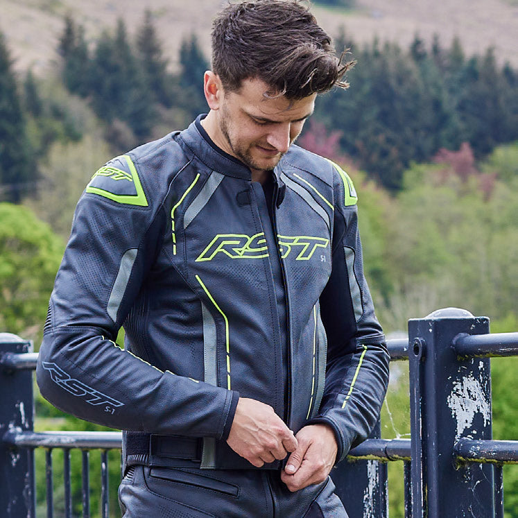 RST S1 CE Leather Jacket Black / Grey / Fluo Yellow - FREE UK Shipping, FREE 365 Day Returns | Moto Central