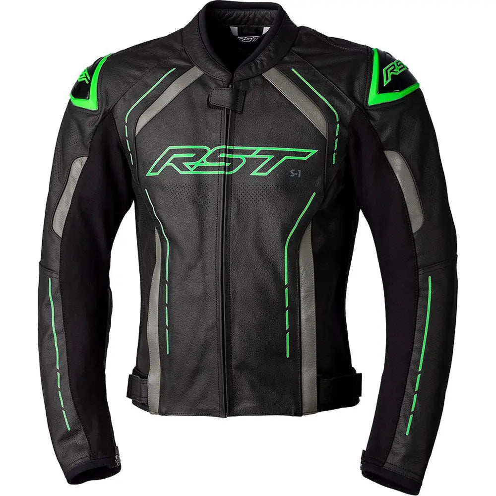 RST S1 CE Leather Jacket Black / Grey / Neon Green - FREE UK Shipping, FREE 365 Day Returns | Moto Central