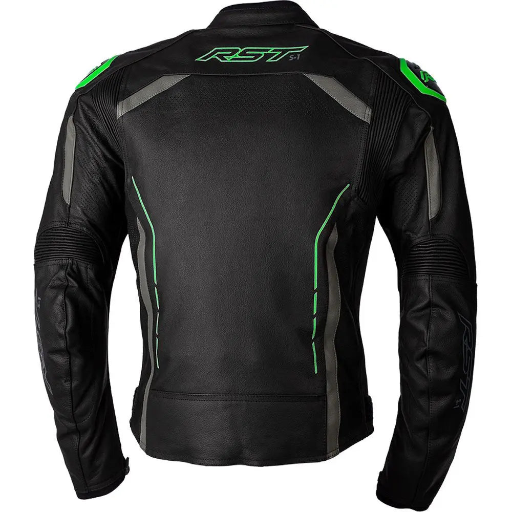 RST S1 CE Leather Jacket Black / Grey / Neon Green - FREE UK Shipping, FREE 365 Day Returns | Moto Central