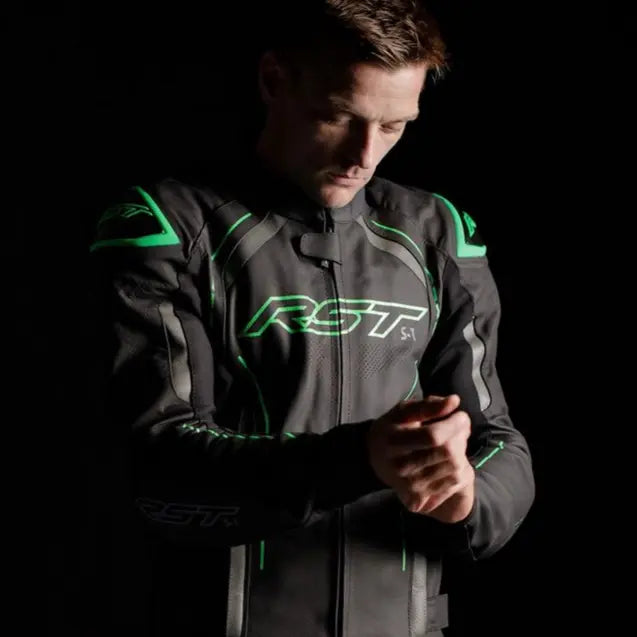 RST S1 CE Leather Jacket Black / Grey / Neon Green - FREE UK Shipping, FREE 365 Day Returns | Moto Central