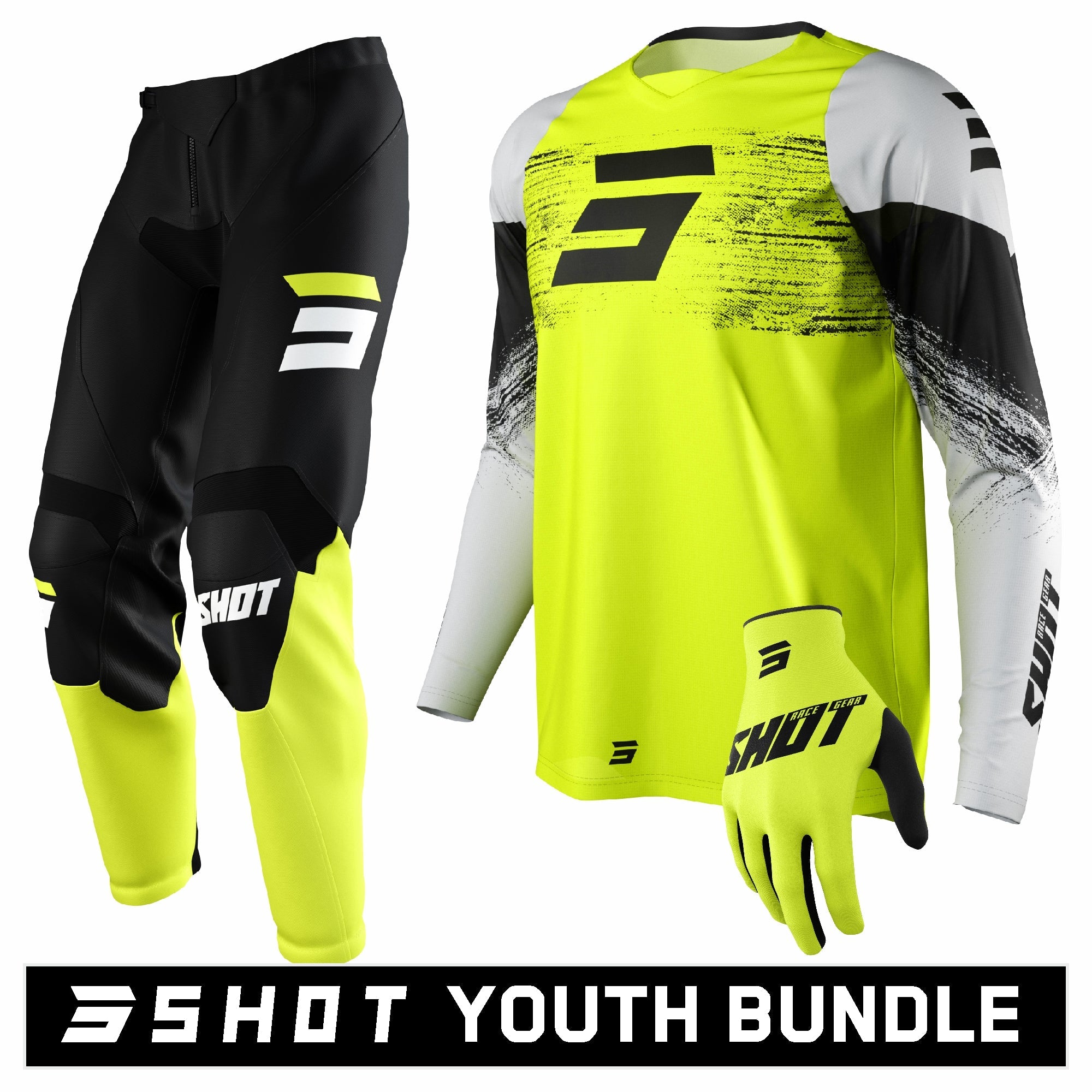 Shot RAW Youth Neon Yellow Kit Bundle Black / White / Yellow