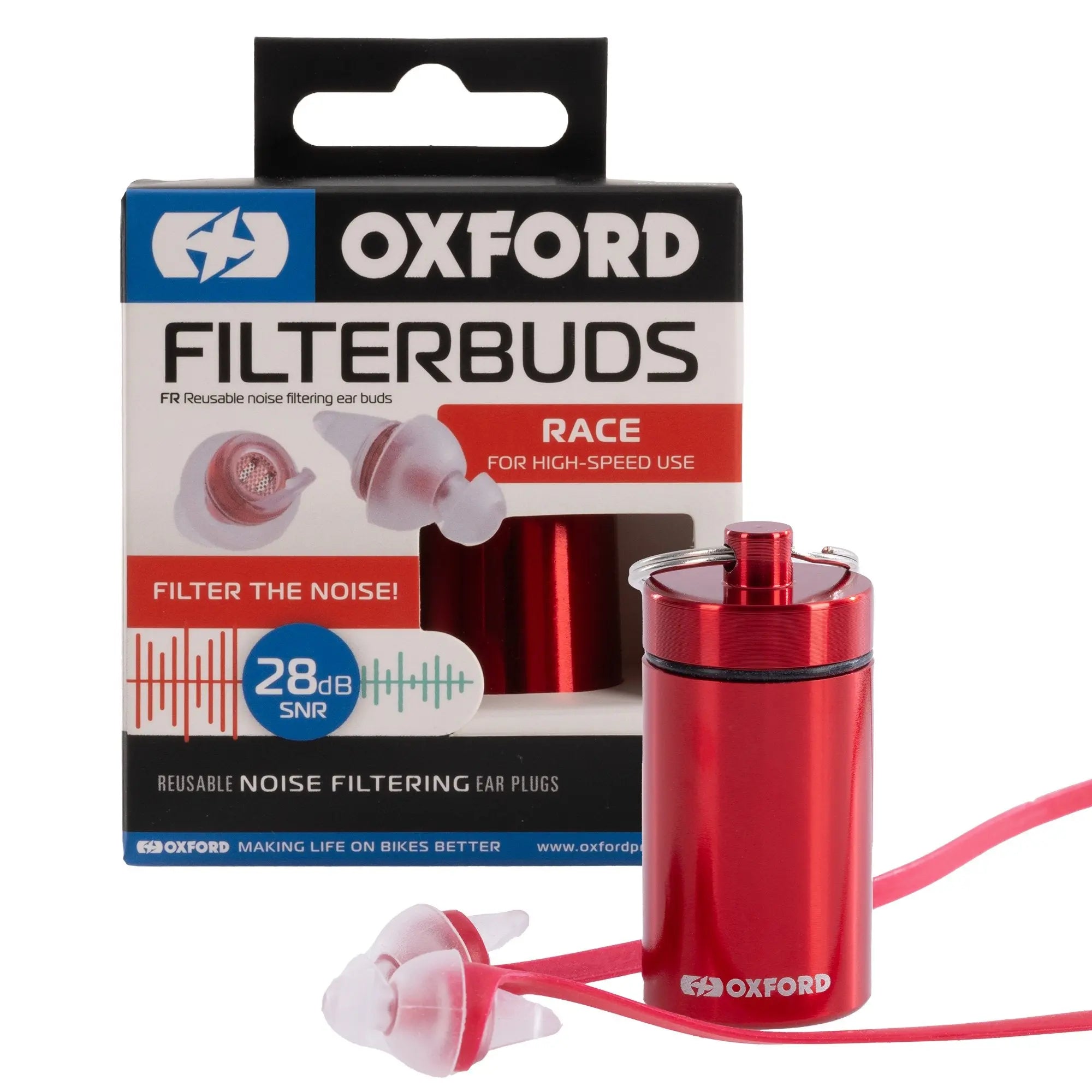 Oxford FilterBuds Race 28 SNR Ear Buds Clear / Red  - FREE UK Shipping, FREE 365 Day Returns | Moto Central