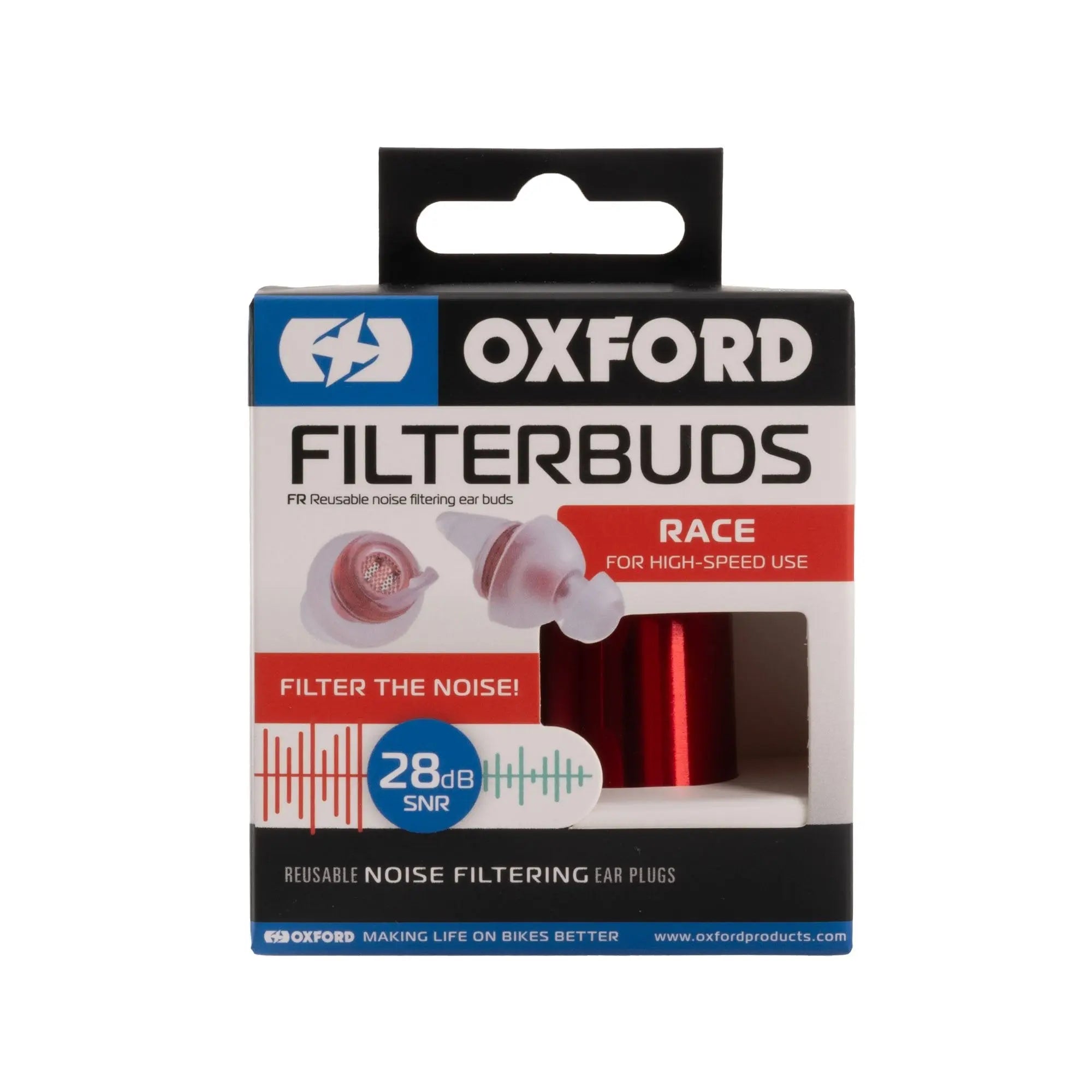 Oxford FilterBuds Race 28 SNR Ear Buds Clear / Red  - FREE UK Shipping, FREE 365 Day Returns | Moto Central