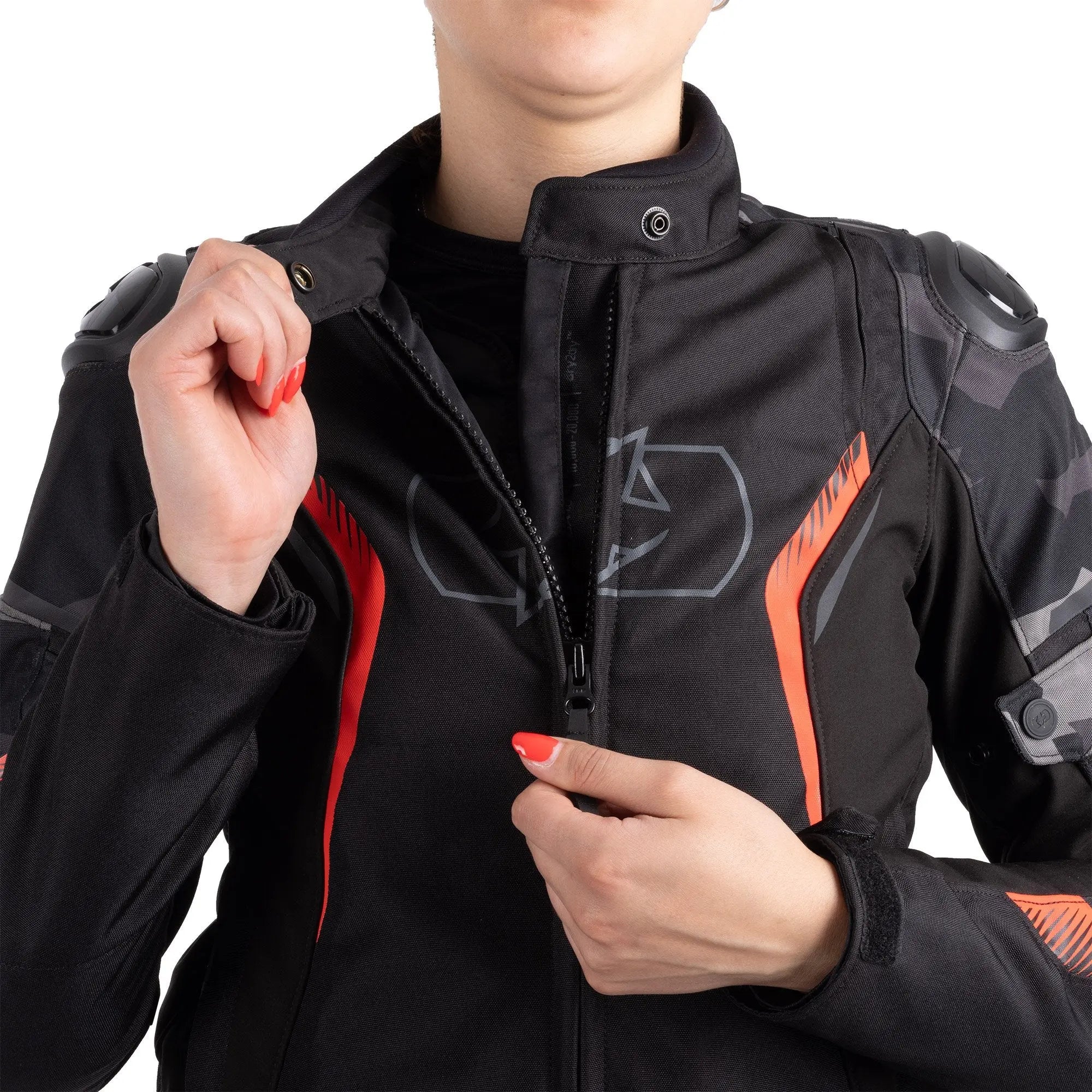 Oxford Omega 1.0 Dry2Dry Ladies Textile Jacket Black / Camo / Red  - FREE UK Shipping, FREE 365 Day Returns | Moto Central