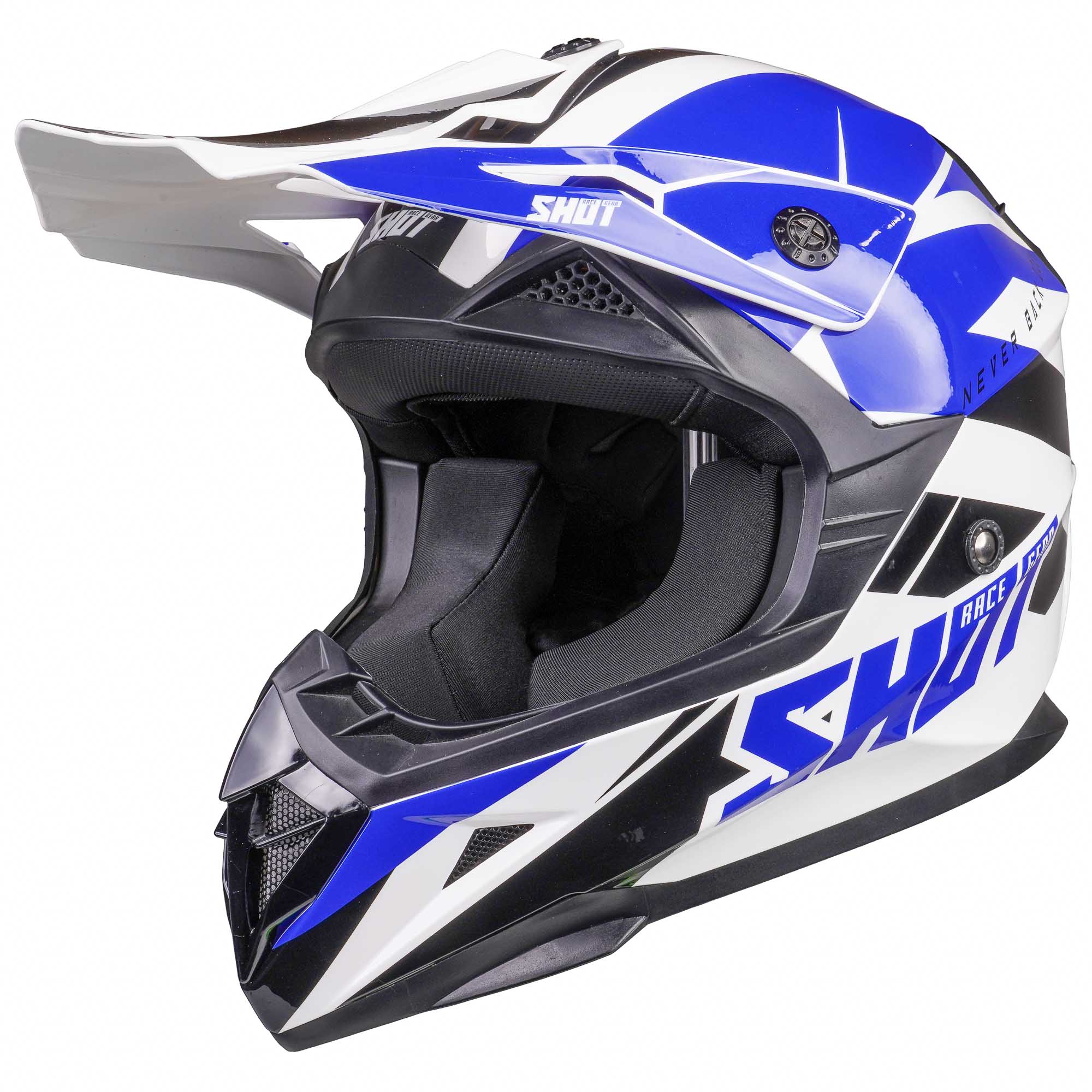 Shot Pulse MX Helmet Revenge White / Blue / Glossy Black  - FREE UK Delivery - Moto Central