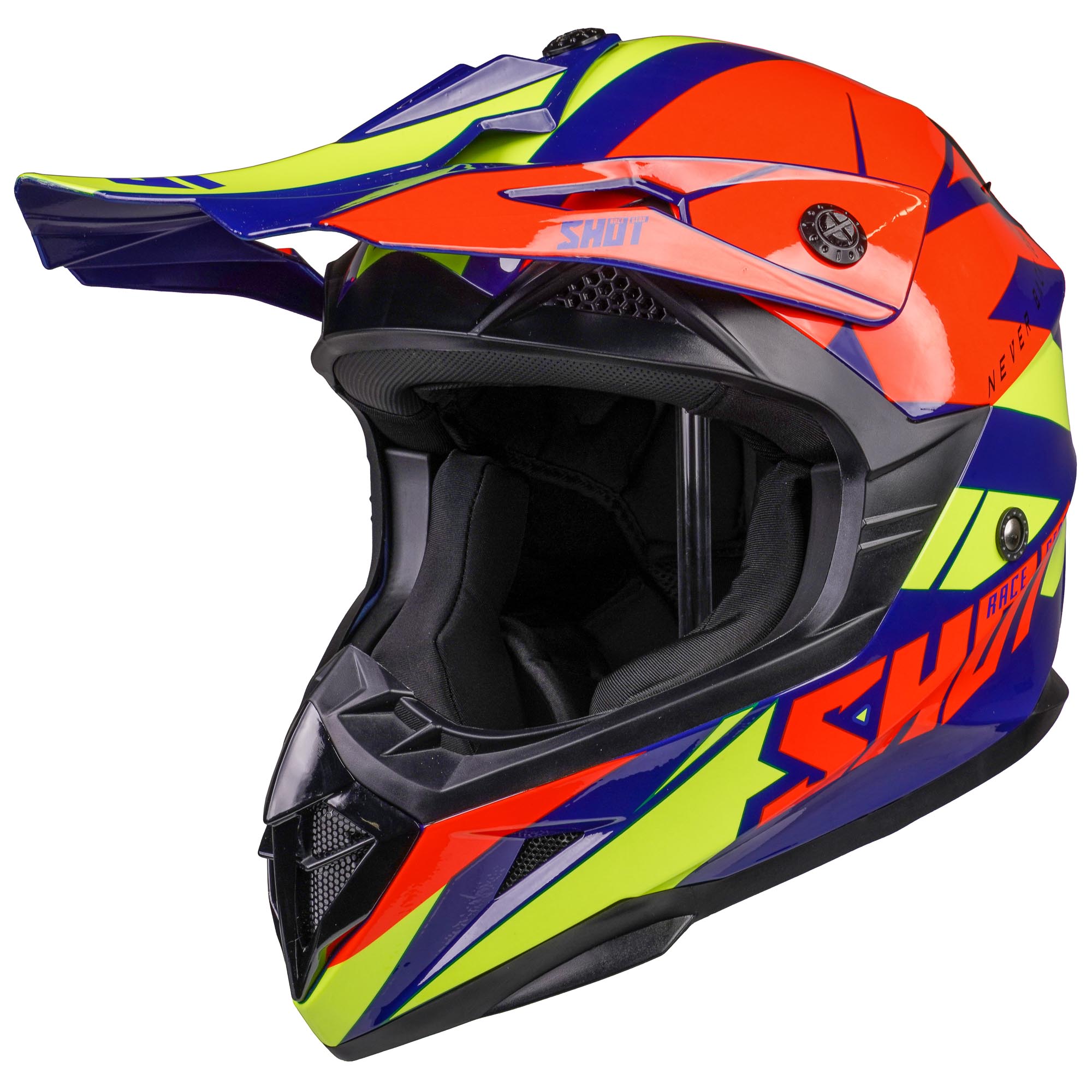 Shot Pulse MX Helmet Revenge Navy / Orange / Glossy Neon Yellow  - FREE UK Delivery - Moto Central