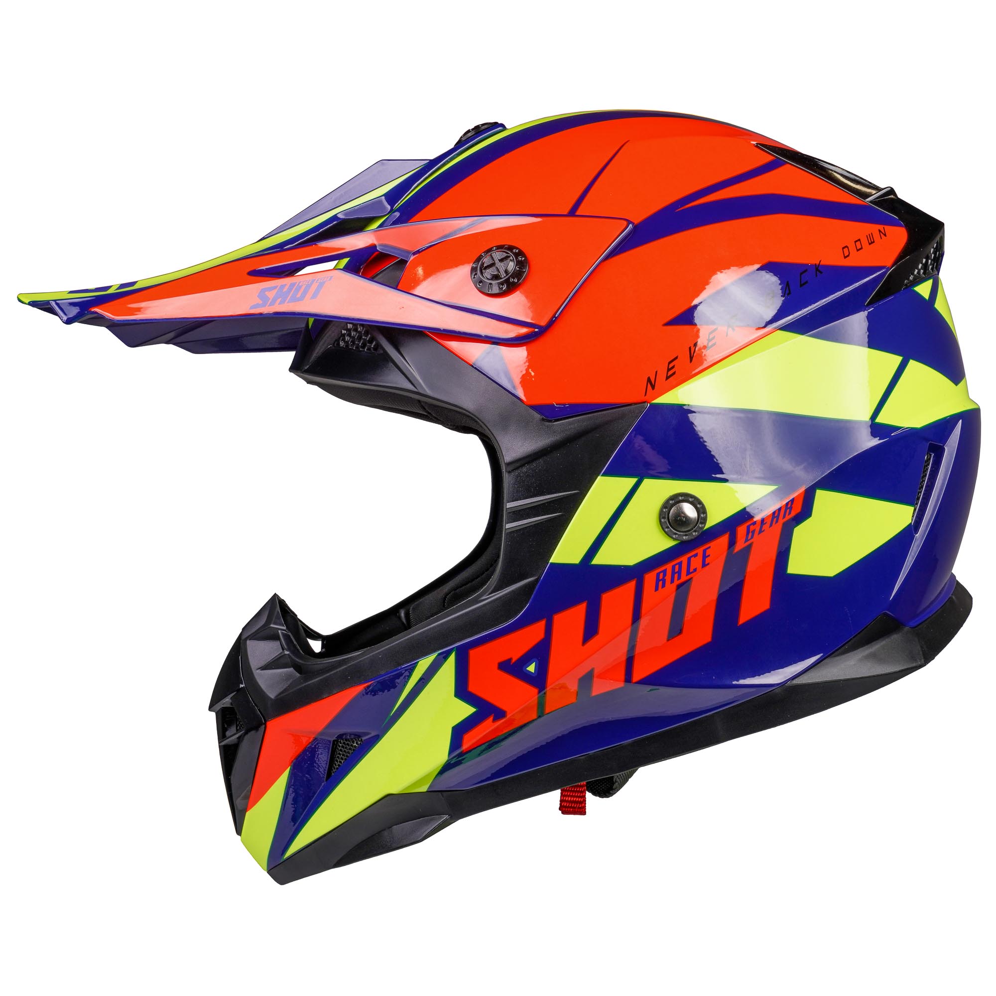 Shot Pulse MX Helmet Revenge Navy / Orange / Glossy Neon Yellow  - FREE UK Delivery - Moto Central