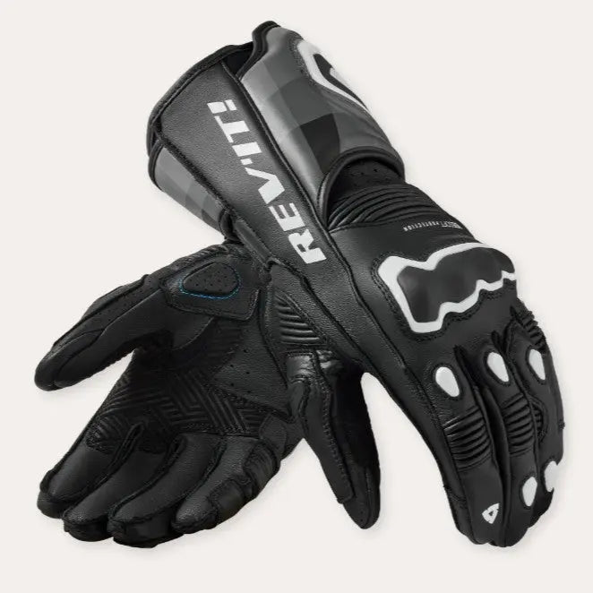 Revit Quantum 3 Leather / Textile Gloves Black / White  - FREE UK Shipping, FREE 365 Day Returns | Moto Central