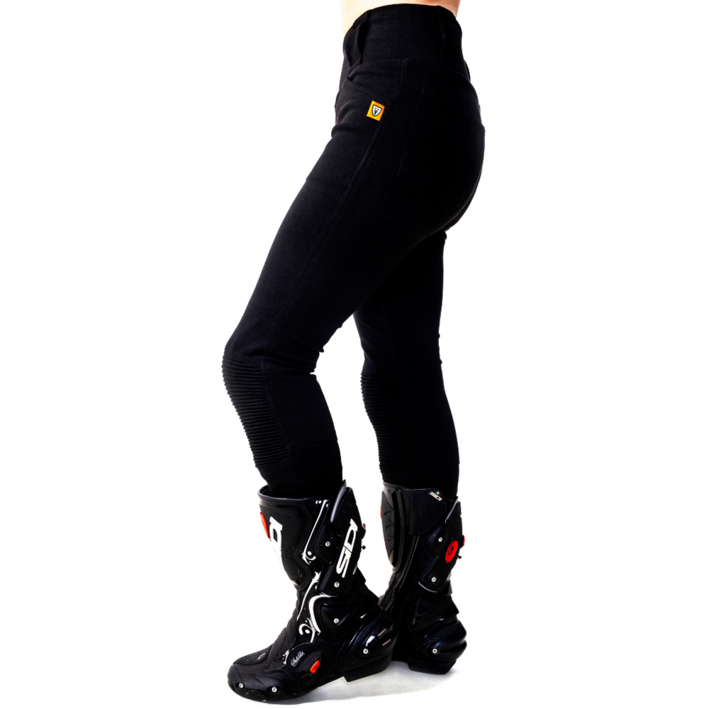 MotoGirl Ribbed Knee Ladies Leggings Black