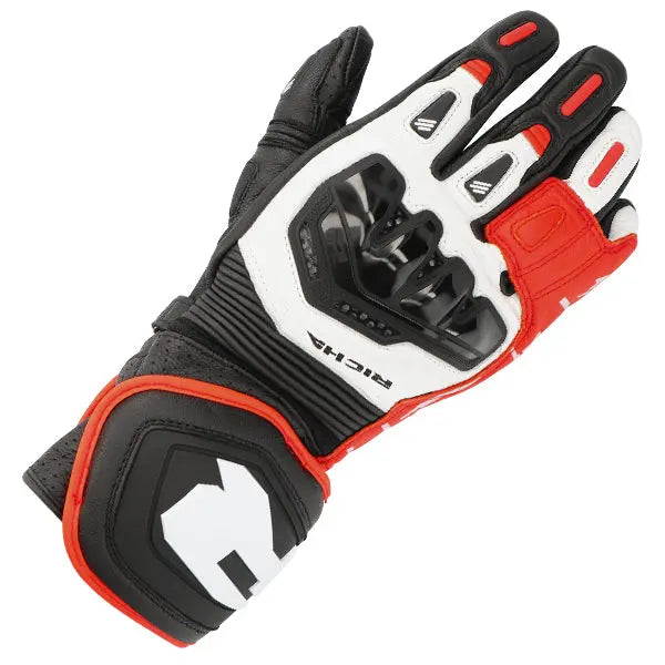 Richa Stradale Long Leather Gloves Black / White / Red  - FREE UK Shipping, FREE 365 Day Returns | Moto Central