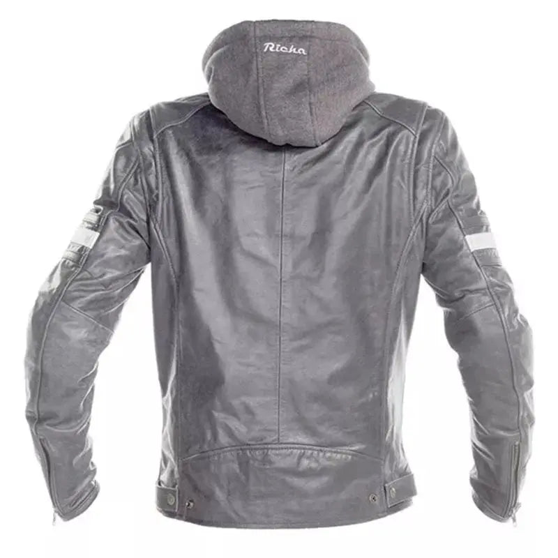 Richa Toulon 2 Hooded Leather Jacket Grey  - FREE UK Shipping, FREE 365 Day Returns | Moto Central