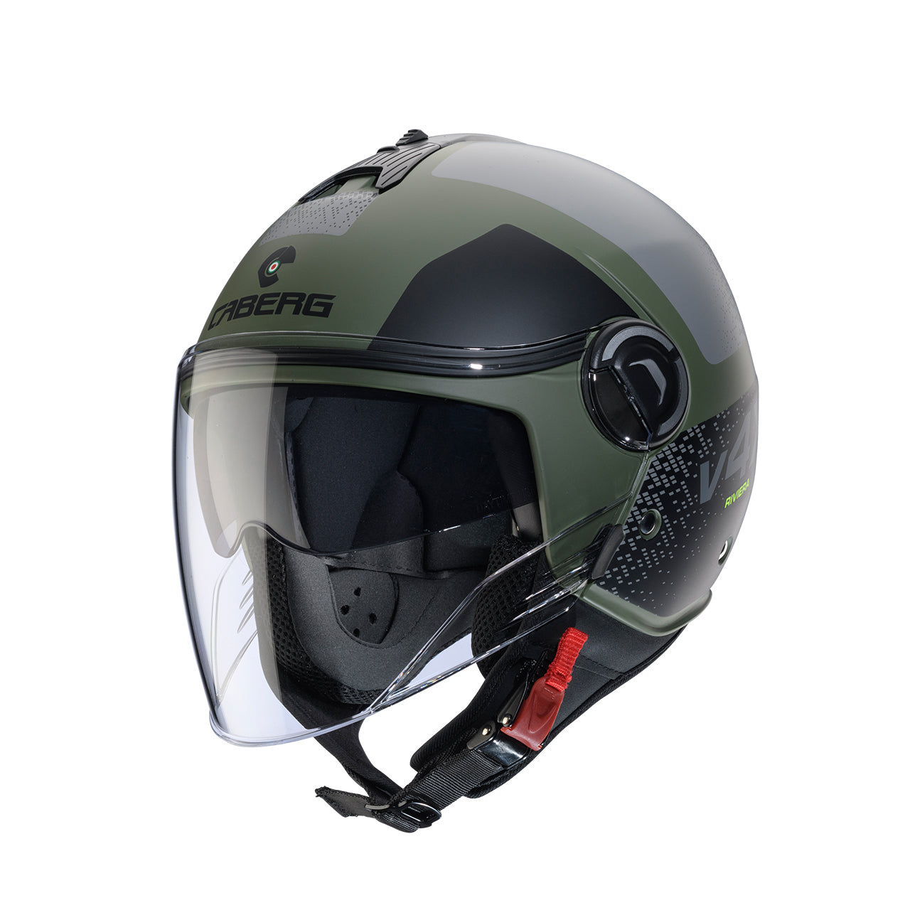 Caberg Riviera V4X Alpha Open Face Helmet Matt Military Green / Black / Grey  - FREE UK Shipping, FREE 365 Day Returns | Moto Central