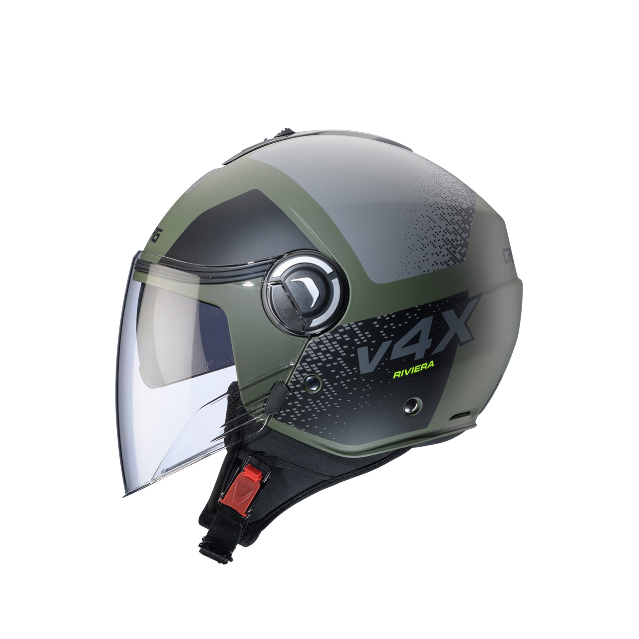 Caberg Riviera V4X Alpha Open Face Helmet Matt Military Green / Black / Grey - FREE UK Shipping, FREE 365 Day Returns | Moto Central