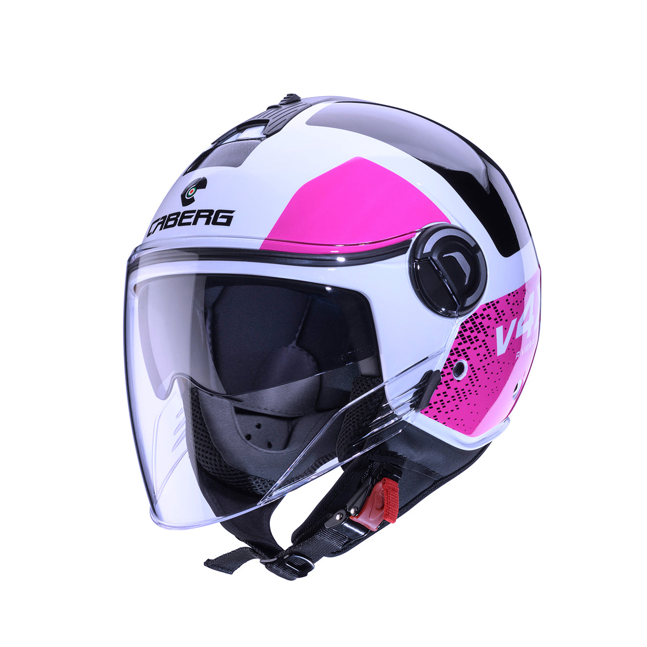 Caberg Riviera V4X Alpha Open Face Helmet White / Black / Fuchsia  - FREE UK Shipping, FREE 365 Day Returns | Moto Central