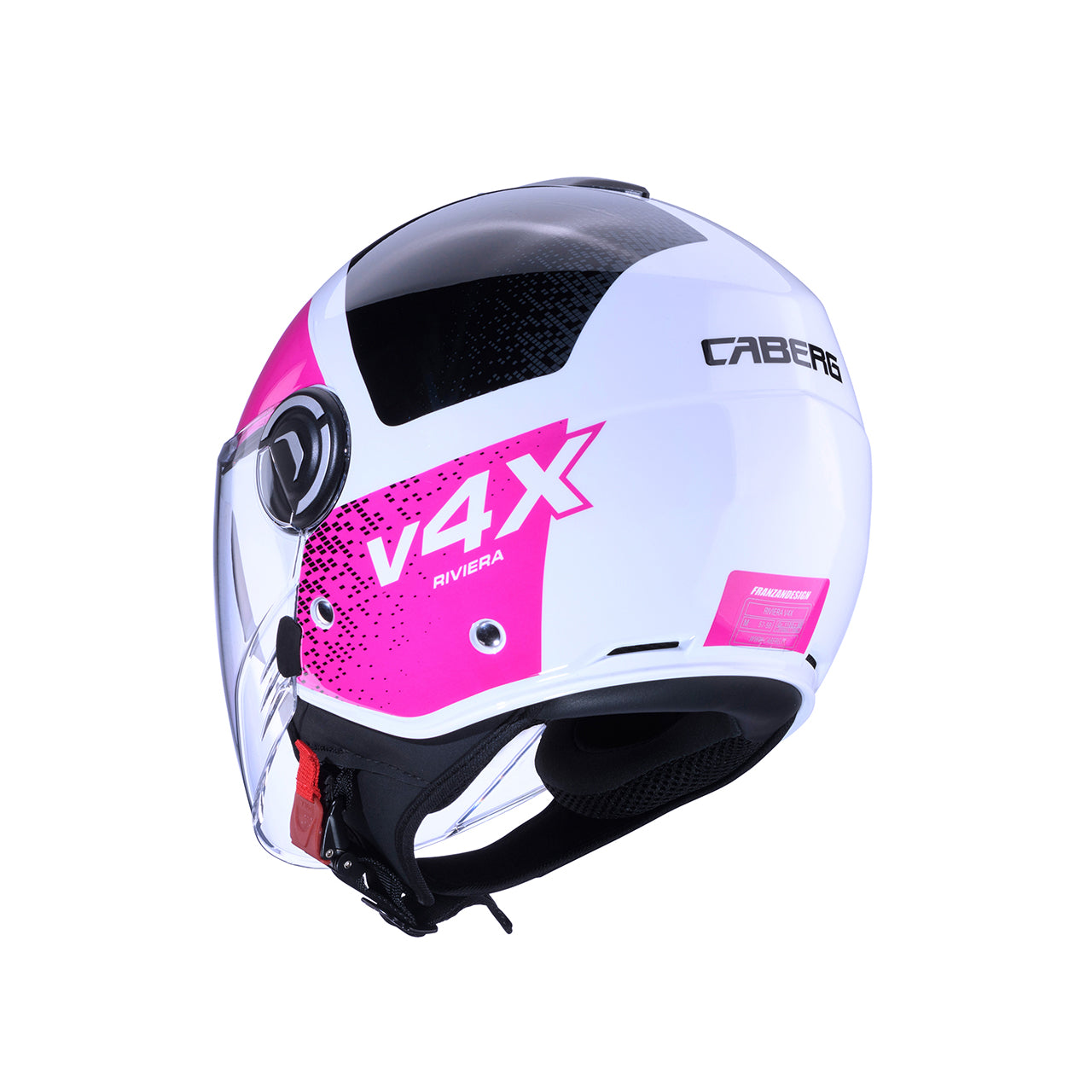 Caberg Riviera V4X Alpha Open Face Helmet White / Black / Fuchsia - FREE UK Shipping, FREE 365 Day Returns | Moto Central