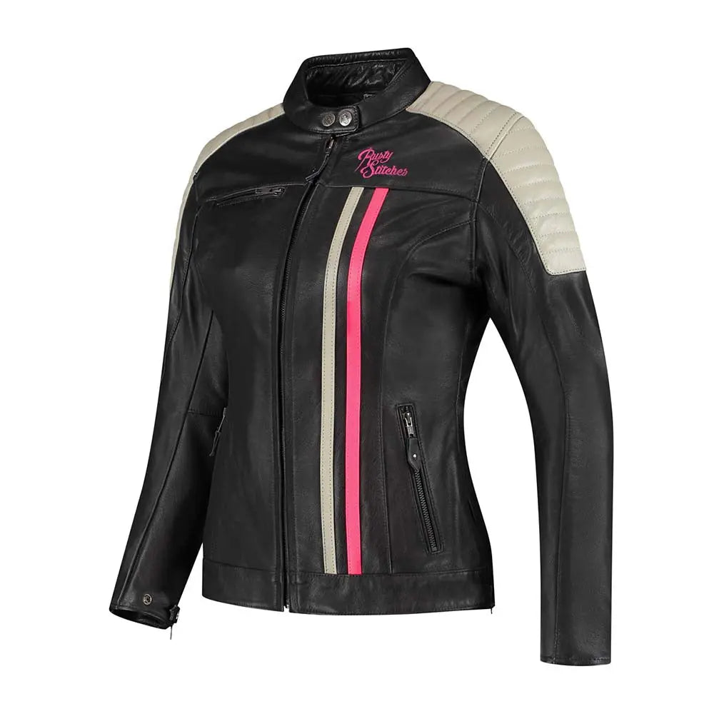 Rusty Stitches Alice Ladies Leather Jacket Black / Fluo Pink - FREE UK Shipping, FREE 365 Day Returns | Moto Central