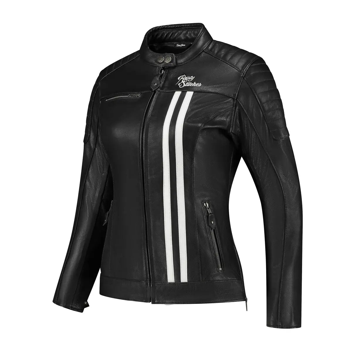 Rusty Stitches Alice Ladies Leather Jacket Black / White - FREE UK Shipping, FREE 365 Day Returns | Moto Central