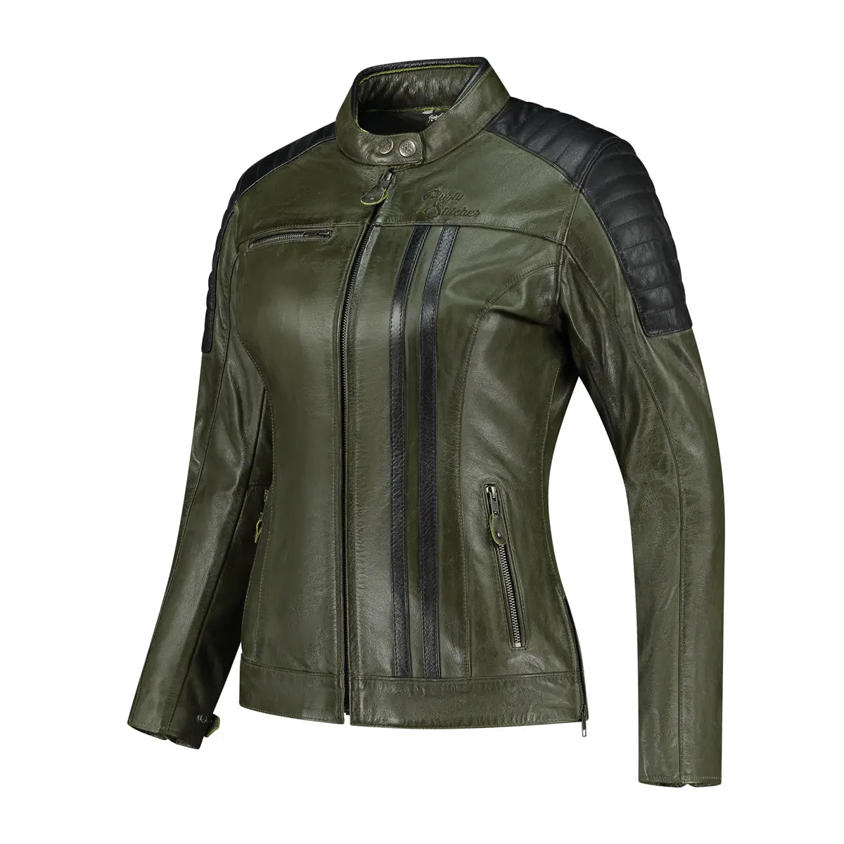 Rusty Stitches Alice Ladies Leather Jacket Green / Black - FREE UK Shipping, FREE 365 Day Returns | Moto Central