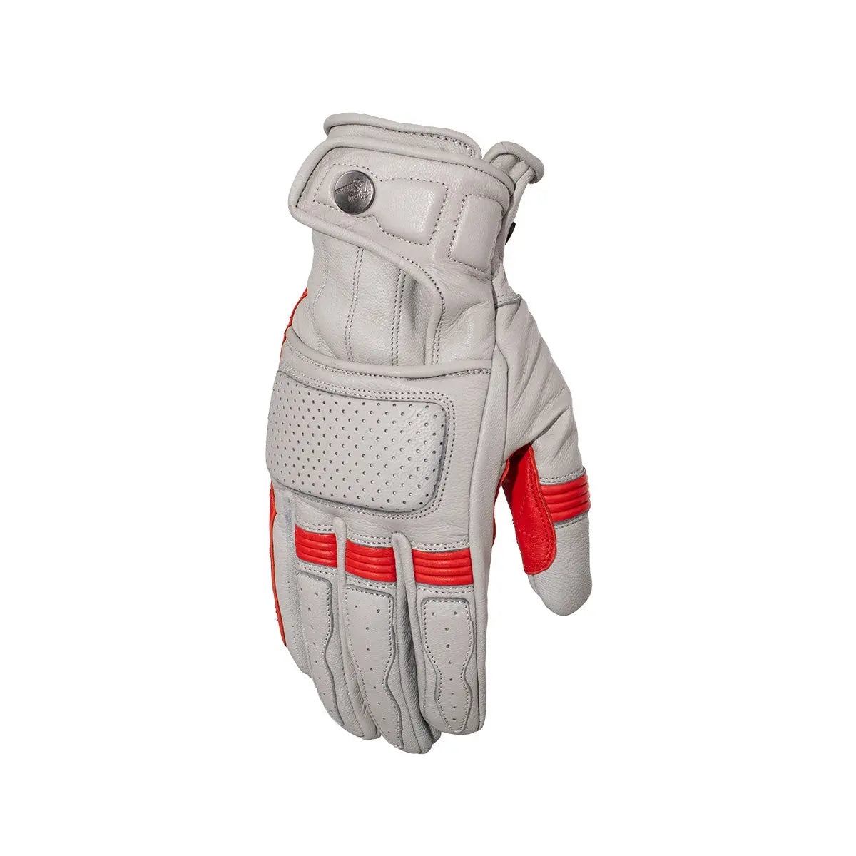 Rusty Stitches Calvin Leather Gloves Light Grey / Red - FREE UK Shipping, FREE 365 Day Returns | Moto Central