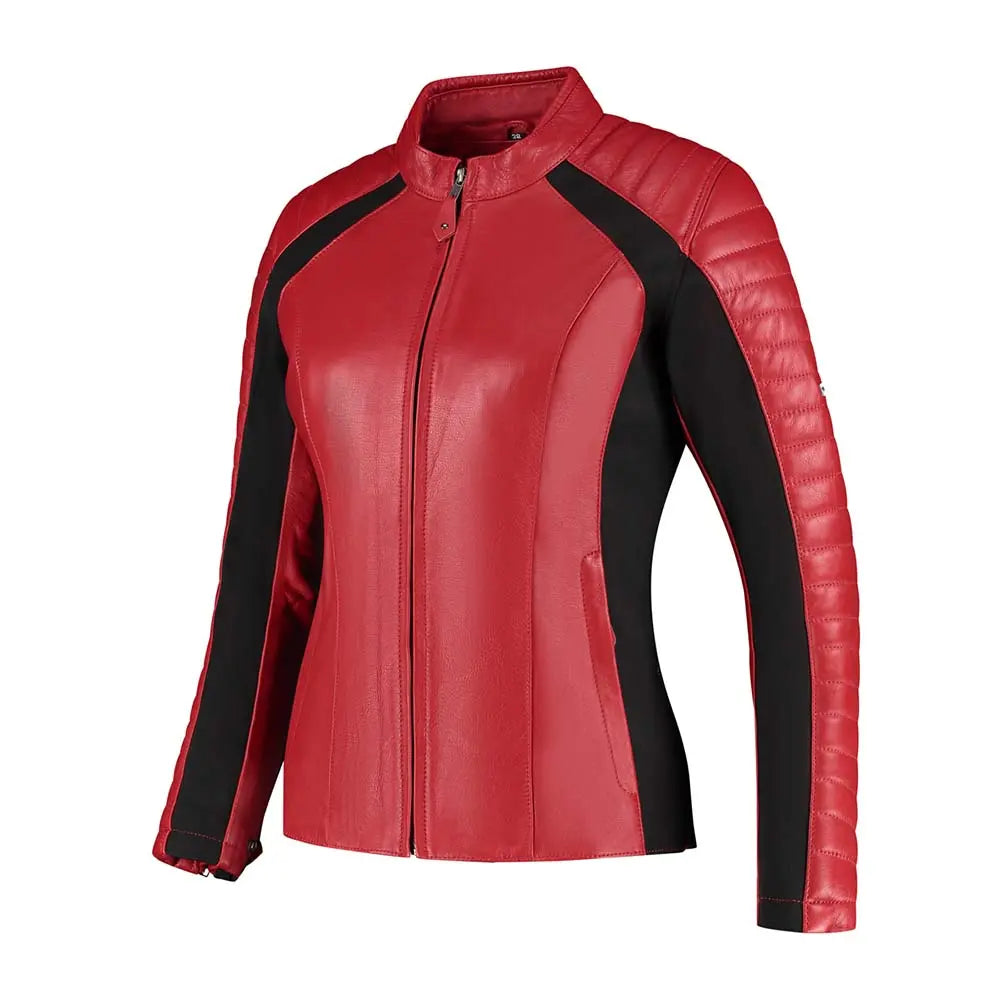 Rusty Stitches Donna Ladies Leather Jacket Red / Black - FREE UK Shipping, FREE 365 Day Returns | Moto Central