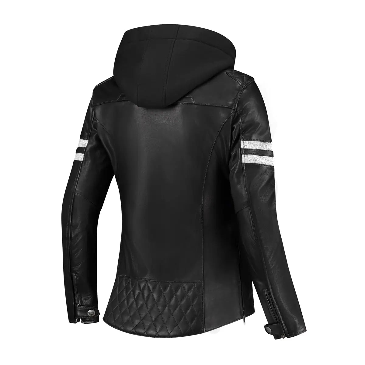 Rusty Stitches Joyce Hooded V2 Ladies Leather Jacket Black / White - FREE UK Shipping, FREE 365 Day Returns | Moto Central