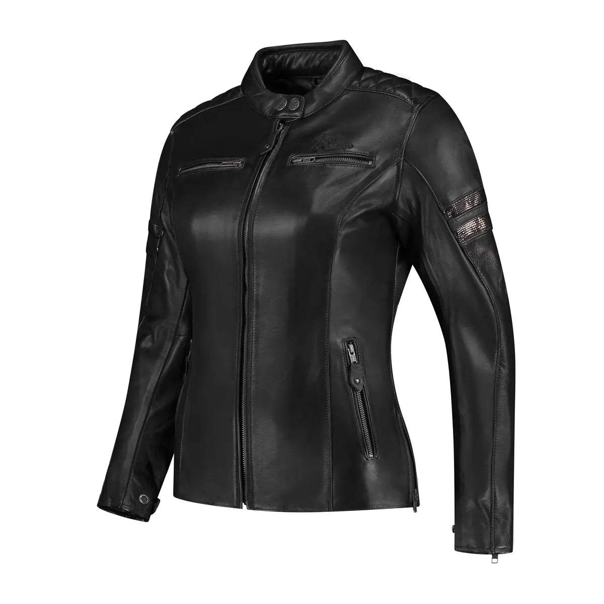 Rusty Stitches Joyce V2 Ladies Leather Jacket Black / Glitter - FREE UK Shipping, FREE 365 Day Returns | Moto Central