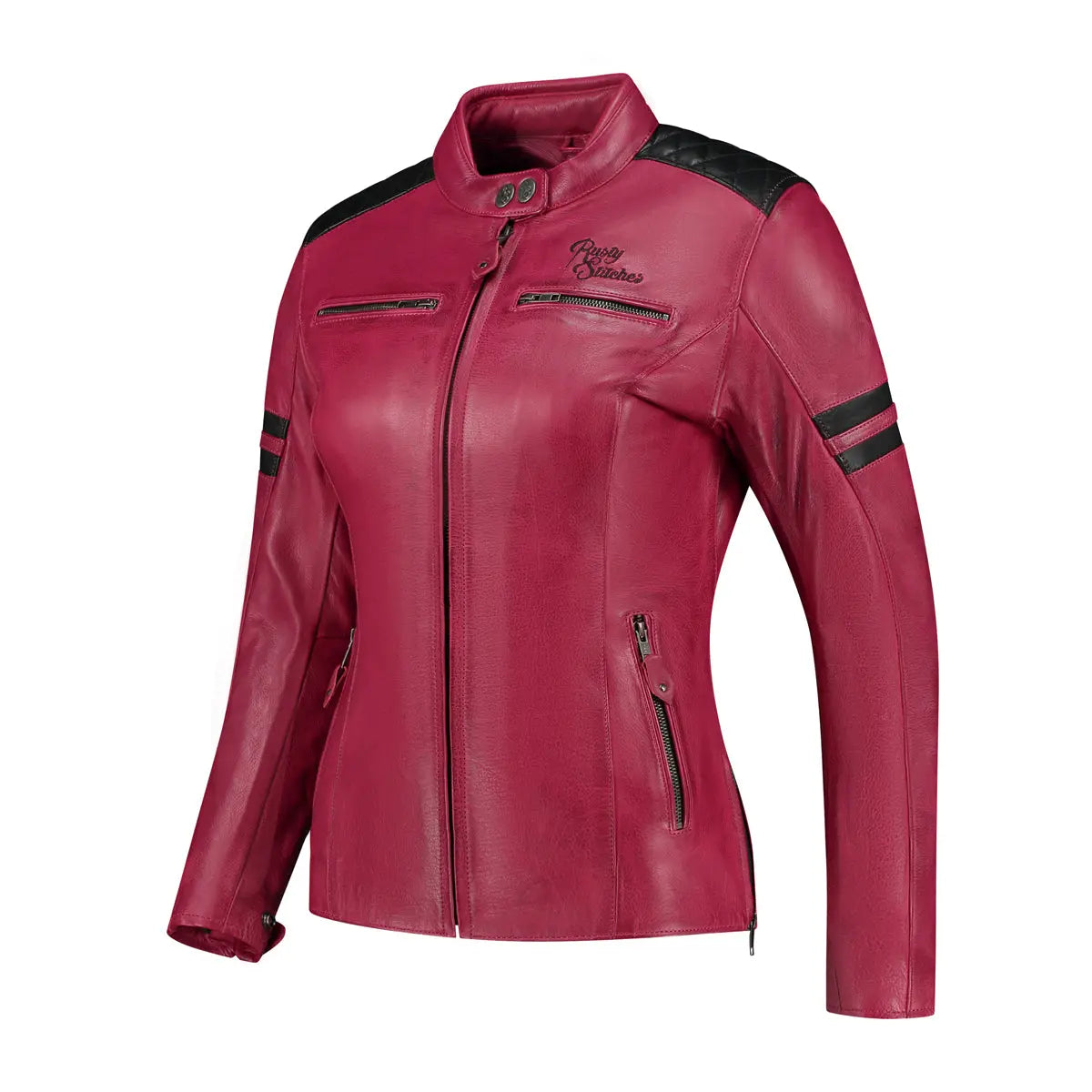 Rusty Stitches Joyce V2 Ladies Leather Jacket Cherry / Black - FREE UK Shipping, FREE 365 Day Returns | Moto Central