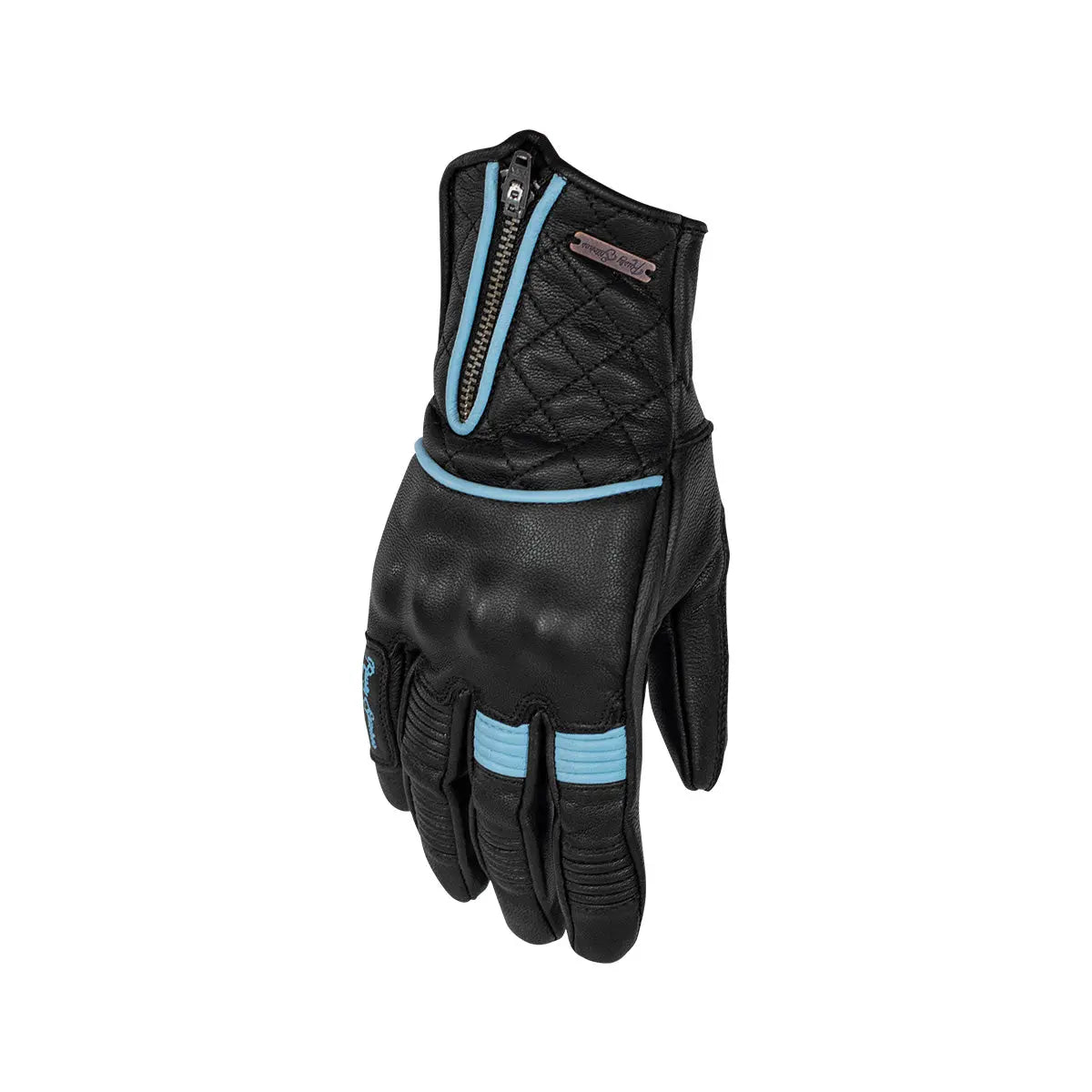 Rusty Stitches Lilly Ladies Leather Gloves Black / Pastel Blue - FREE UK Shipping, FREE 365 Day Returns | Moto Central