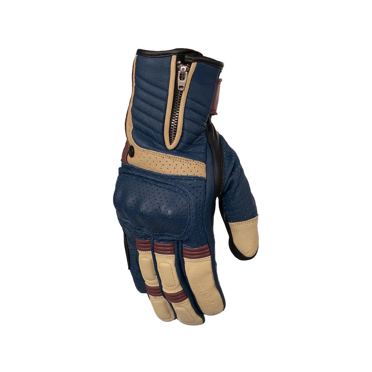 Rusty Stitches Simon Leather Gloves Blue / Beige - FREE UK Shipping, FREE 365 Day Returns | Moto Central