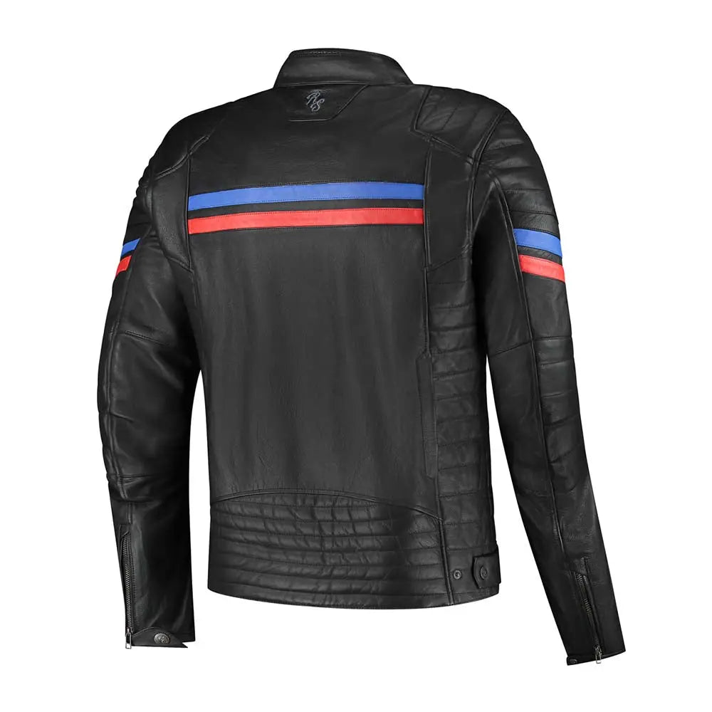 Rusty Stitches Steve Leather Jacket Black / Red / Blue - FREE UK Shipping, FREE 365 Day Returns | Moto Central