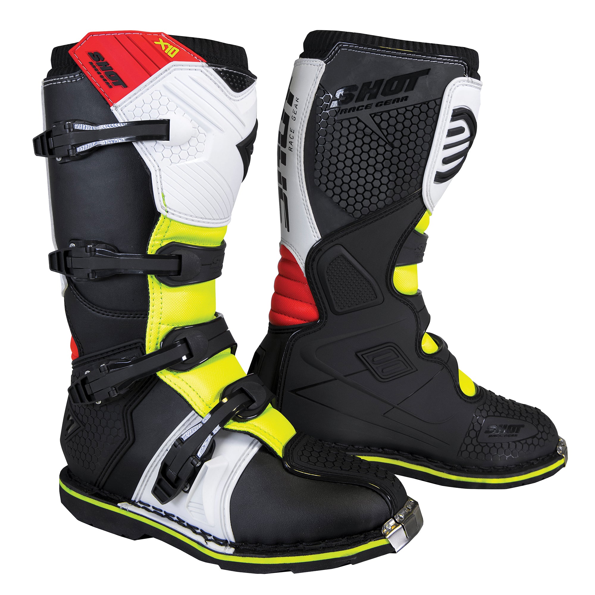 Shot X10 2.0 MX Boots Black / Red / White / Yellow  - FREE UK Delivery - Moto Central