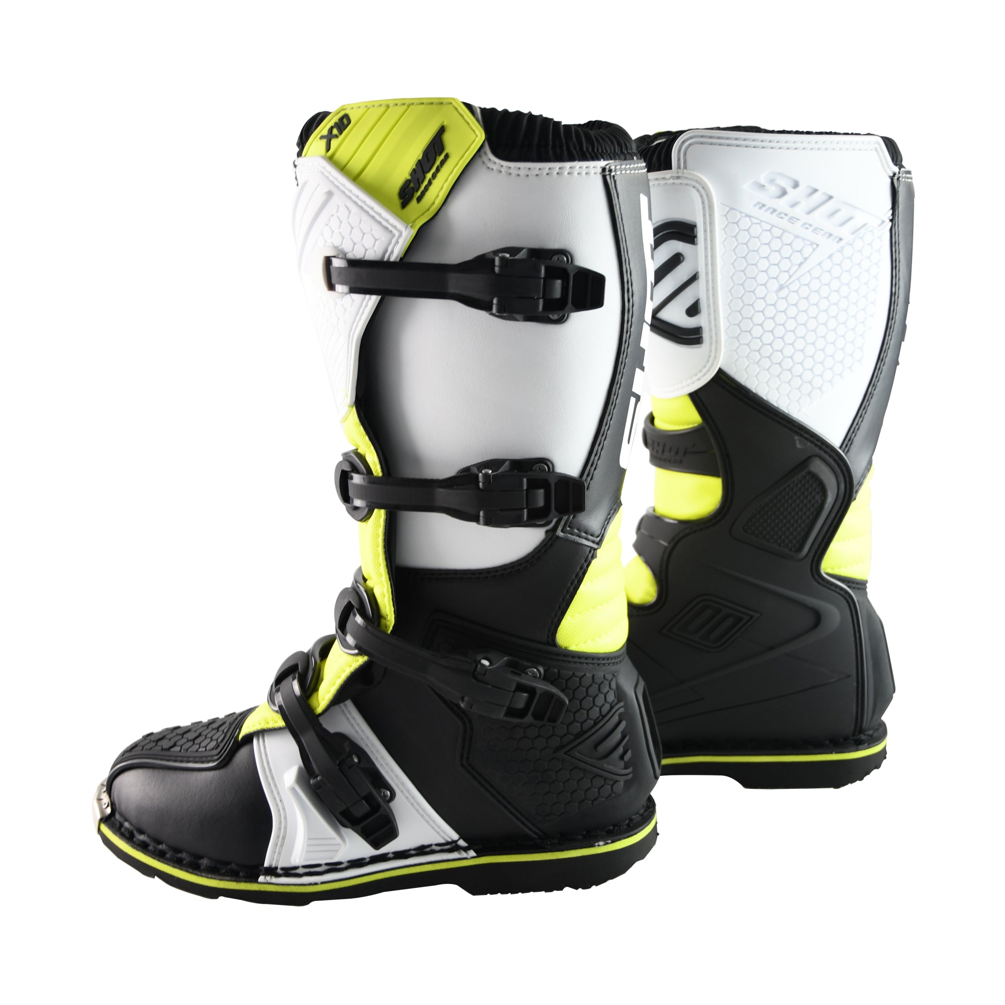 Shot X10 2.0 MX Boots Black / White / Yellow - FREE UK Shipping, FREE 365 Day Returns | Moto Central