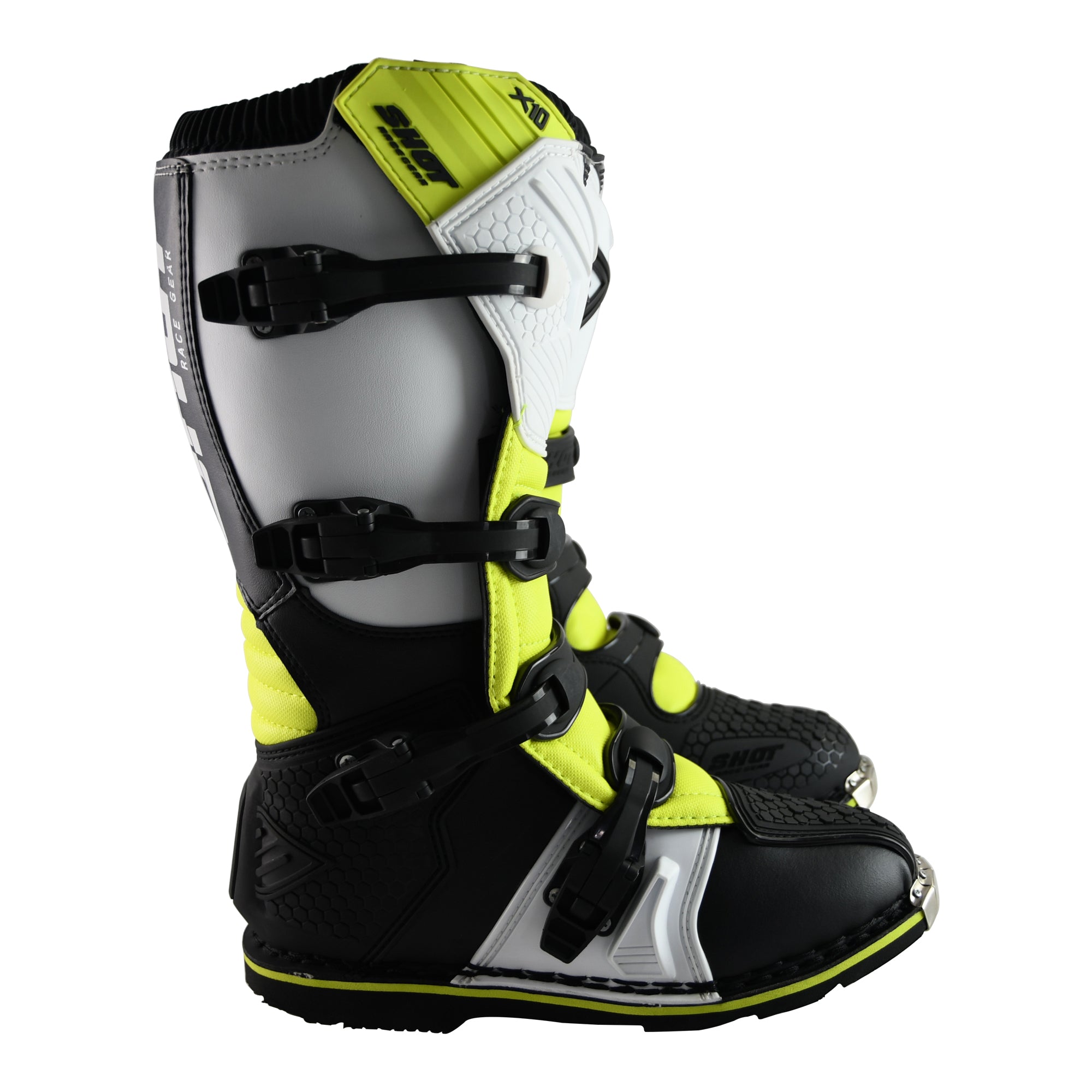 Shot X10 2.0 MX Boots Black / White / Yellow - FREE UK Shipping, FREE 365 Day Returns | Moto Central