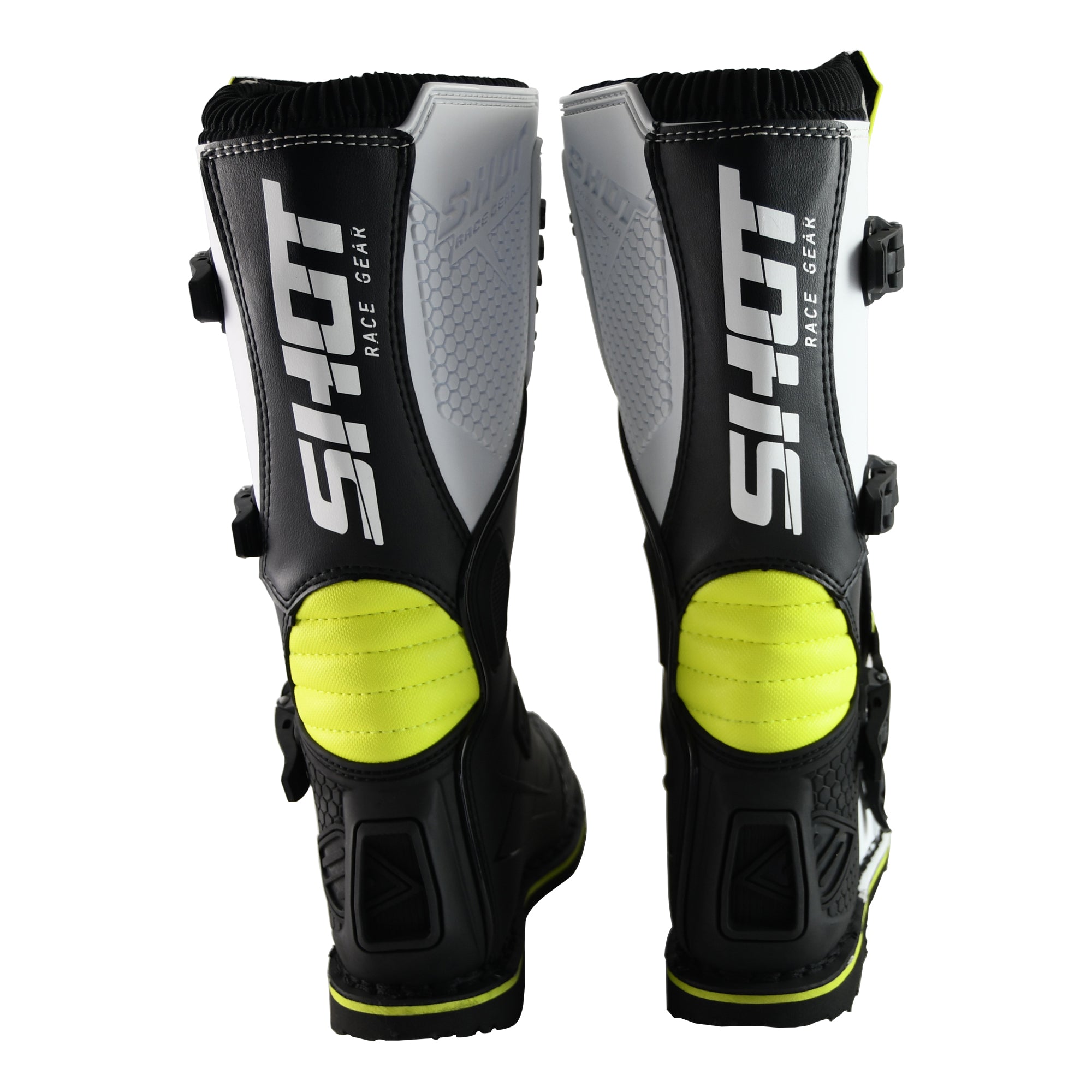 Shot X10 2.0 MX Boots Black / White / Yellow - FREE UK Shipping, FREE 365 Day Returns | Moto Central