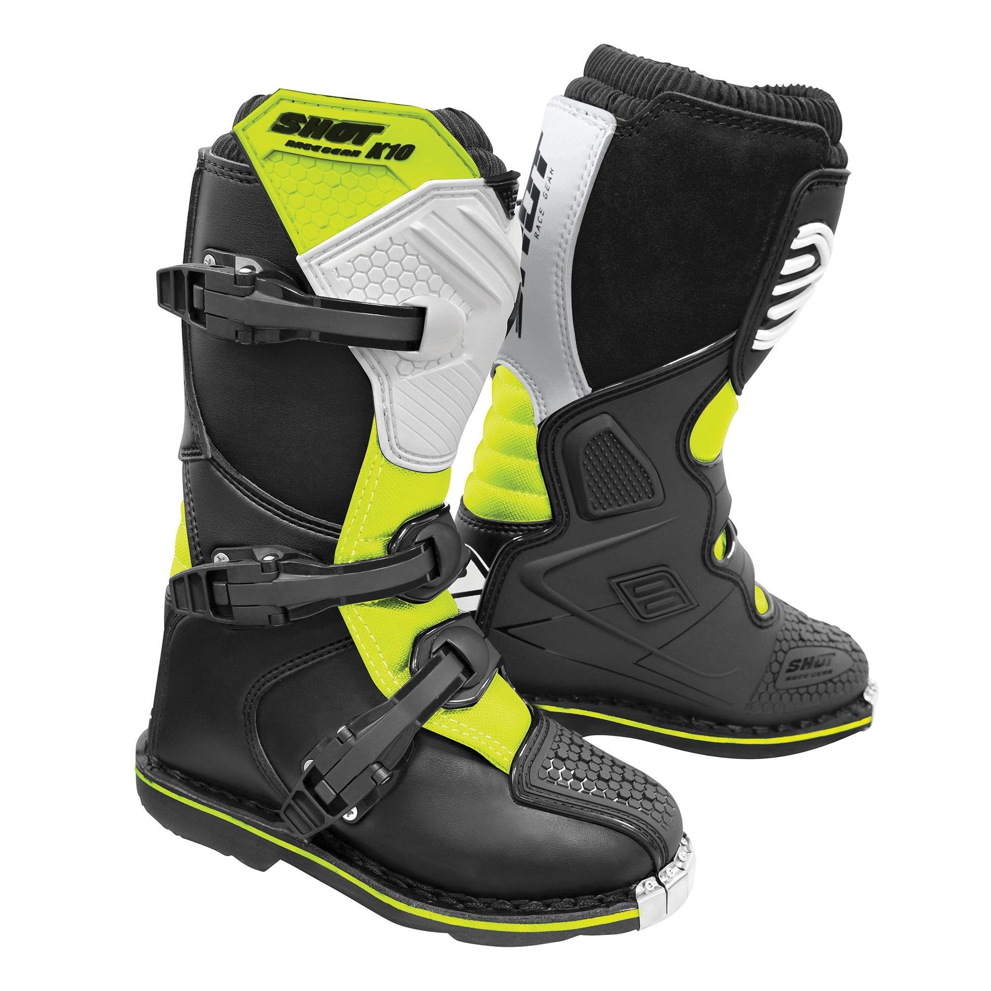 Shot K10 2.0 Kids MX Boots Black / White / Neon Yellow