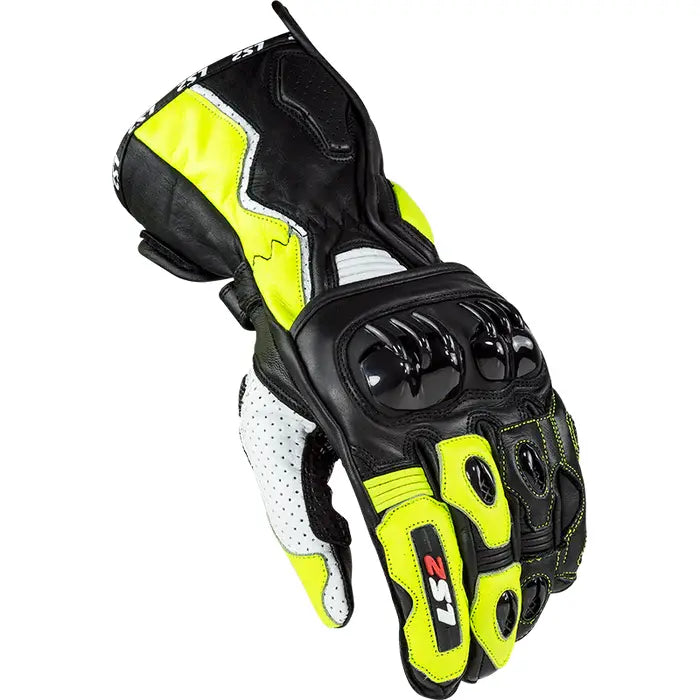 LS2 Swift Racing Leather Gloves Black / Neon Yellow