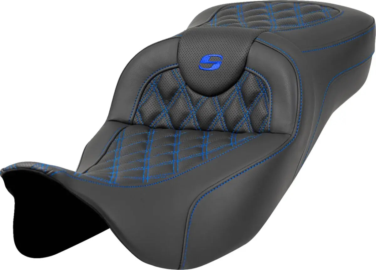 Saddlemen Extended Reach RoadSofa Blue Stitching Seat Black / Blue - FREE UK Shipping, FREE 365 Day Returns | Moto Central