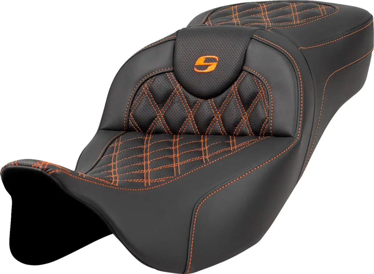 Saddlemen Extended Reach RoadSofa Orange Stitching Seat Black / Orange - FREE UK Shipping, FREE 365 Day Returns | Moto Central