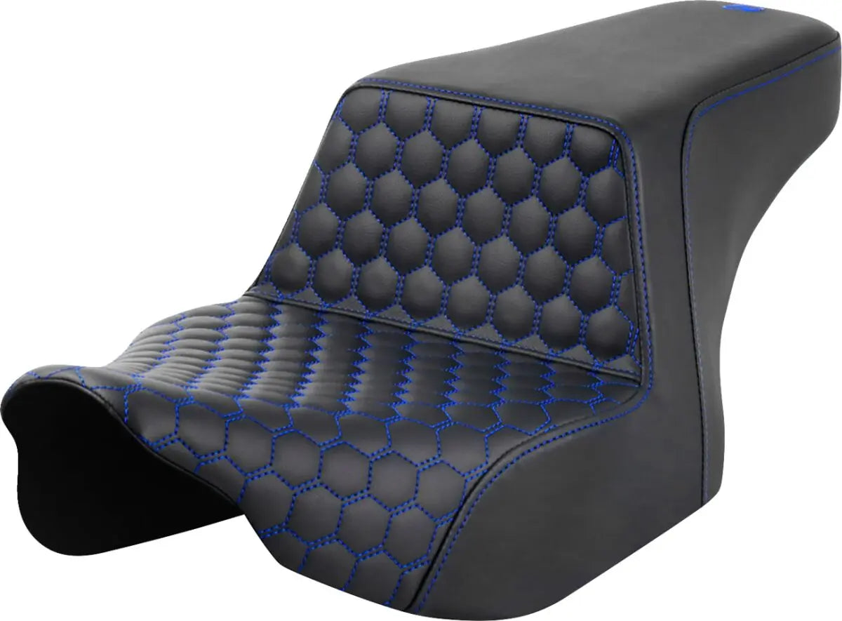 Saddlemen Honeycomb Front Step-Up Blue Stitching Seat Black / Blue - FREE UK Shipping, FREE 365 Day Returns | Moto Central