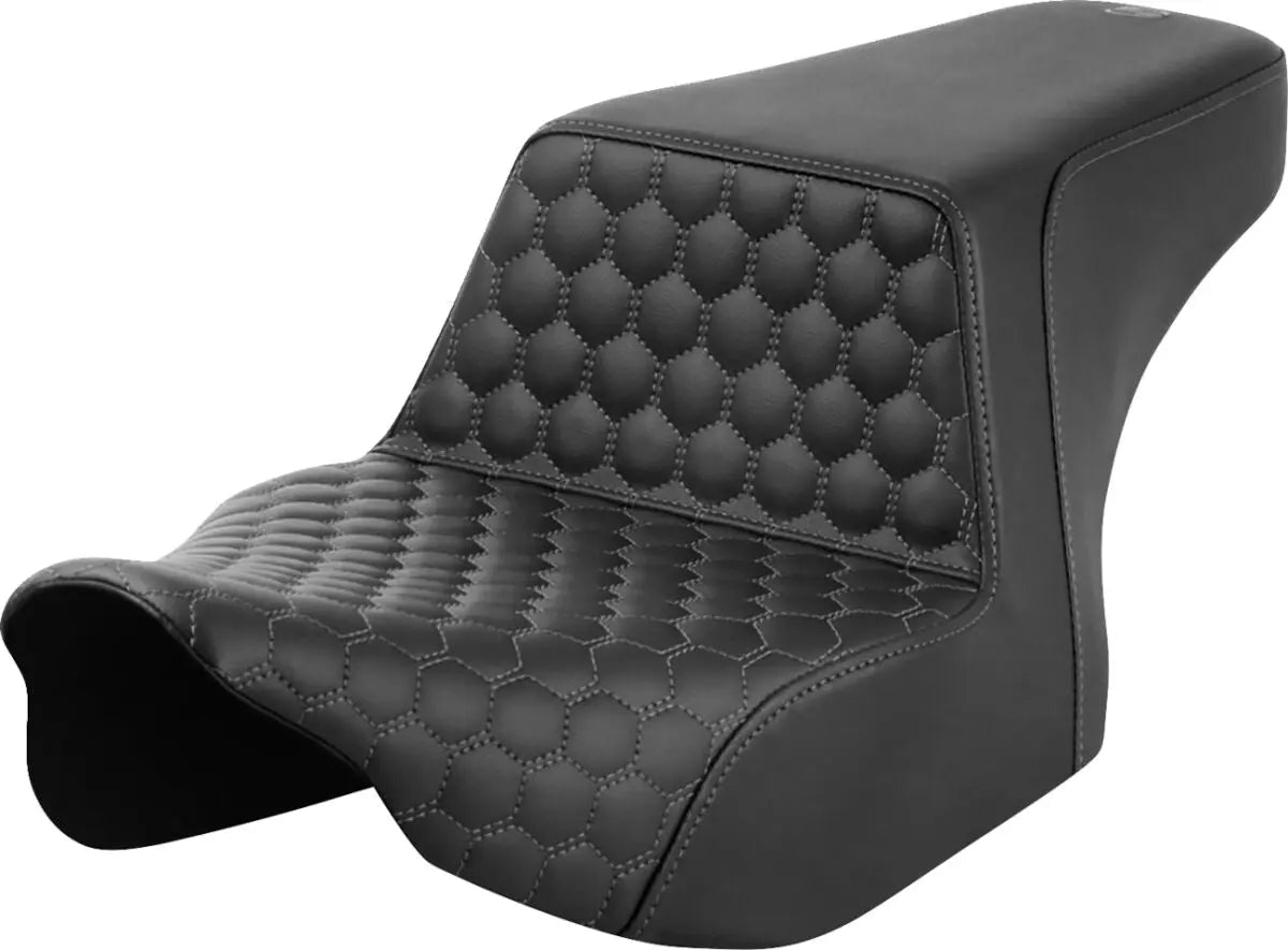 Saddlemen Honeycomb Front Step-Up Grey Stitching Seat Black / Grey - FREE UK Shipping, FREE 365 Day Returns | Moto Central