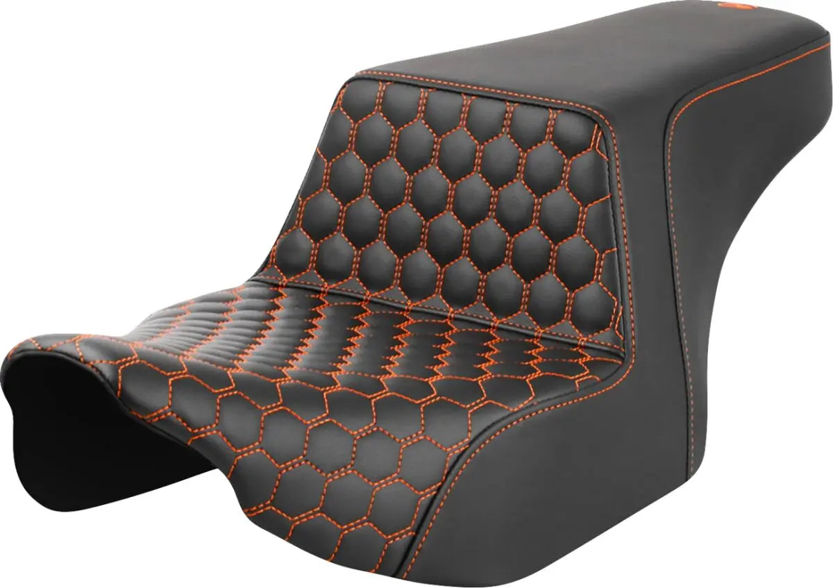 Saddlemen Honeycomb Front Step-Up Orange Stitching Seat Black / Orange - FREE UK Shipping, FREE 365 Day Returns | Moto Central