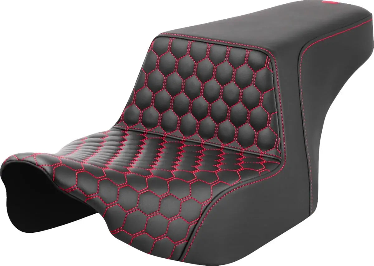 Saddlemen Honeycomb Front Step-Up Red Stitching Seat Black / Red - FREE UK Shipping, FREE 365 Day Returns | Moto Central