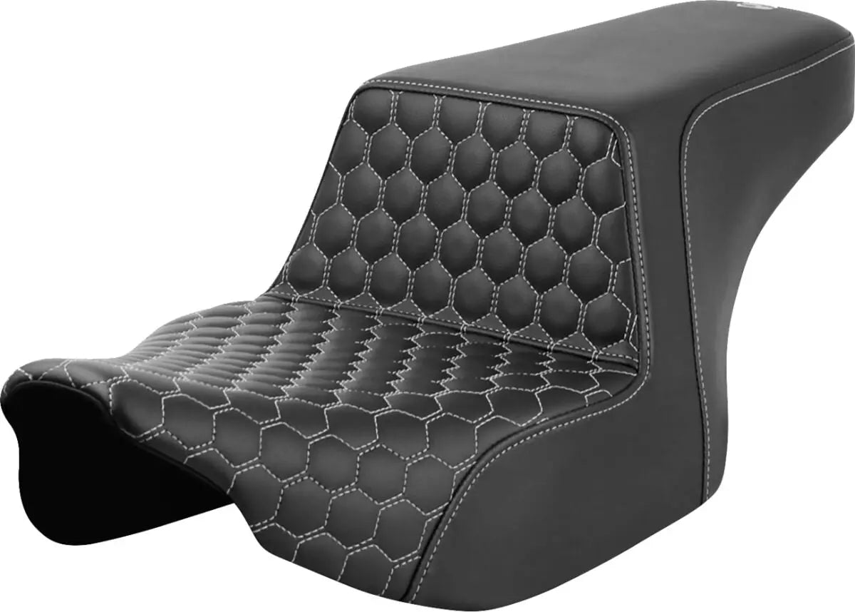 Saddlemen Honeycomb Front Step-Up Silver Stitching Seat Black / Silver - FREE UK Shipping, FREE 365 Day Returns | Moto Central