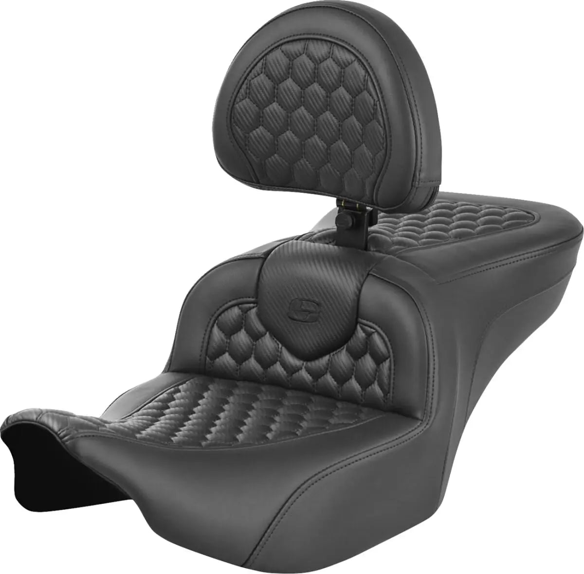 Saddlemen Honeycomb Roadsofa Black Stitching Seat With Backrest Black - FREE UK Shipping, FREE 365 Day Returns | Moto Central