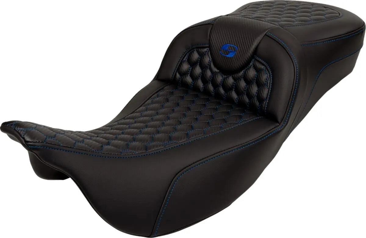 Saddlemen Honeycomb Roadsofa Blue Stitching Seat Black / Blue - FREE UK Shipping, FREE 365 Day Returns | Moto Central