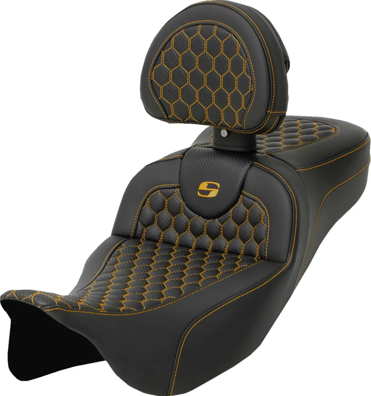 Saddlemen Honeycomb Roadsofa Gold Stitching Seat With Backrest Black / Gold - FREE UK Shipping, FREE 365 Day Returns | Moto Central